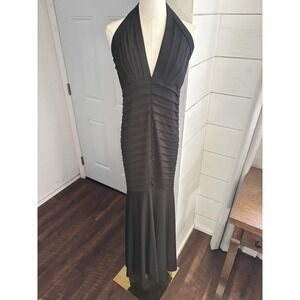 Tadashi Collection Dress Womens Medium Black Halter Ruched Pleated Maxi Mermaid
